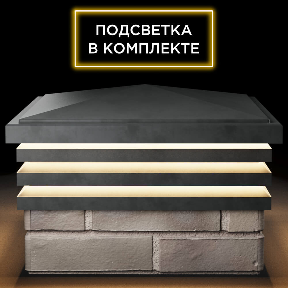 Колпак Zking Бона ХайТек Серый на столб 1.5х1.5 кирпича (385х385мм) с подсветкой Волгоград фото