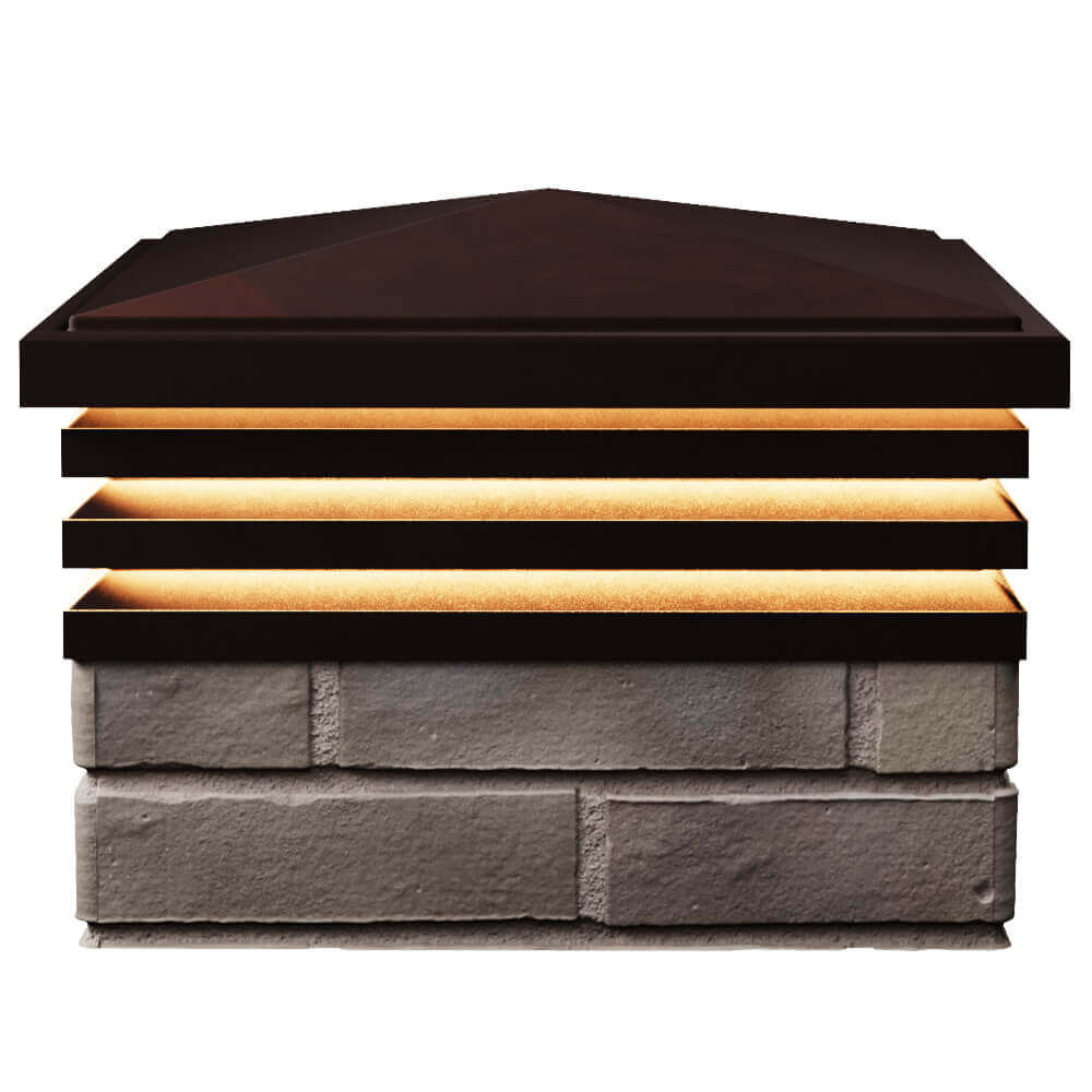 Колпак Zking Бона ХайТек Коричневый на столб 1.5х1.5 кирпича (385х385мм) с подсветкой в Волгограде фото